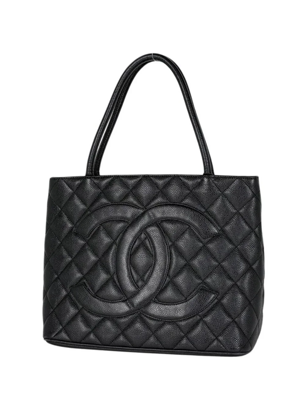 Chanel Reissue Tote CC Logo Quilted Caviar Leather Black